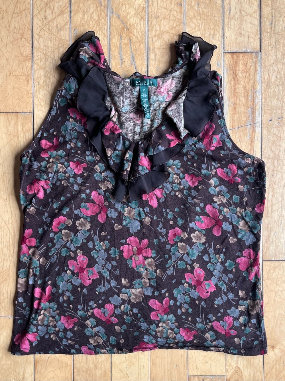 Lauren Ralph Lauren Floral Ruffle Sleeveless Blouse Size 2X (fits like an XL)